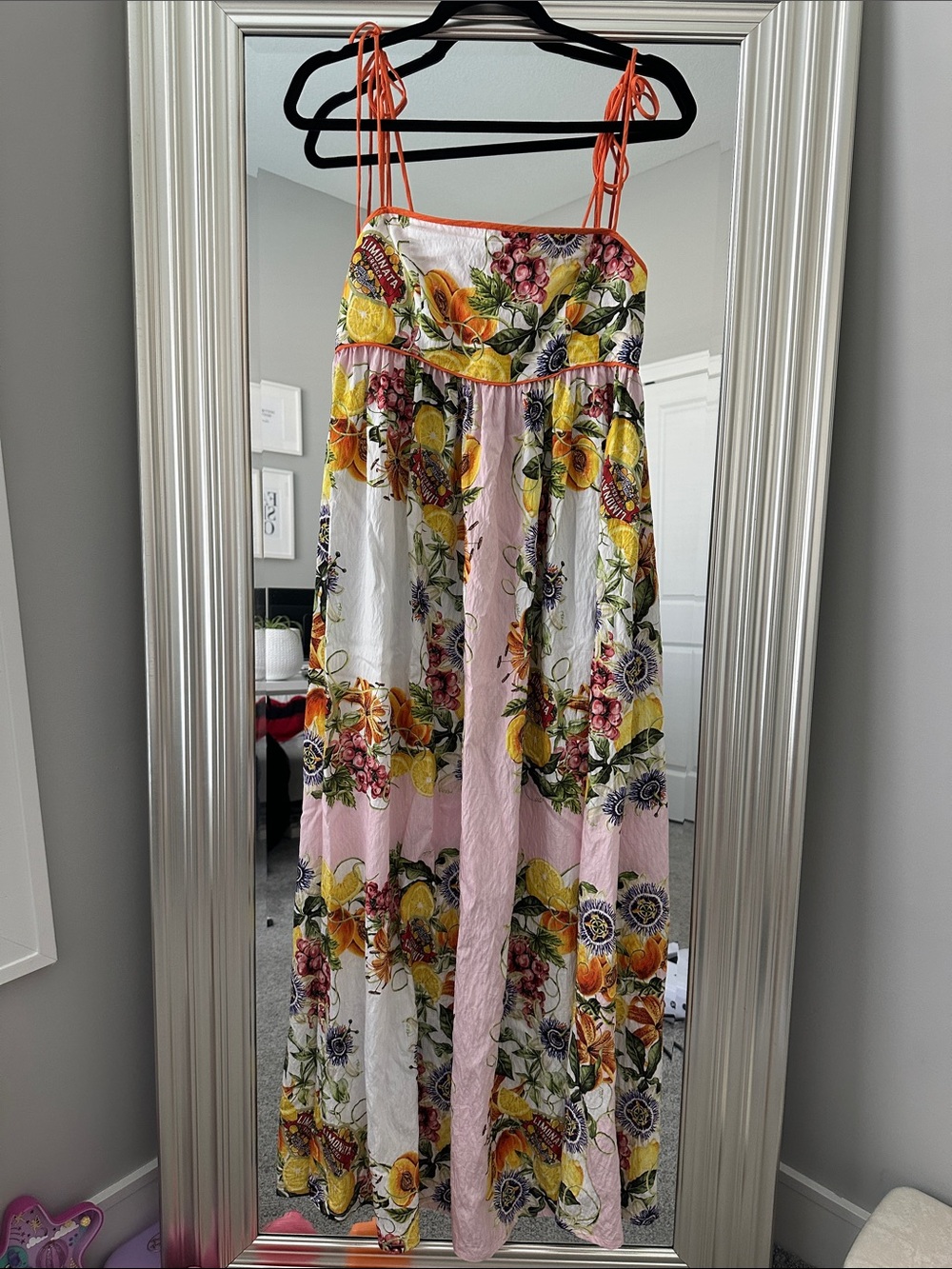 H&M Floral Lemon Print Maxi Dress with Tie Straps